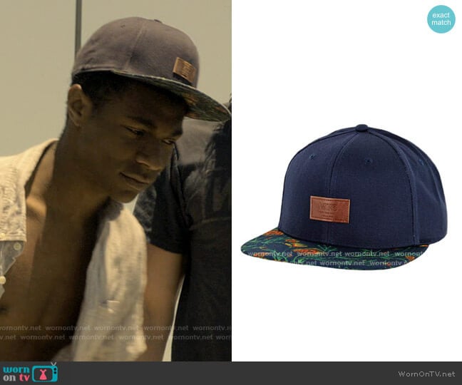 Vans Allover It Snapback Hat in Dress Blues/Wildflower worn by Pope (Jonathan Daviss) on Outer Banks