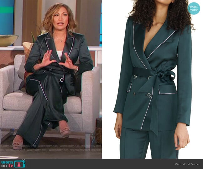 Eiza Belted Dickey Jacket and Pants by Veronica Beard worn by Carrie Inaba on The Talk