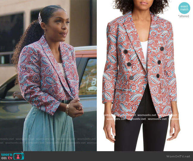 Empire Dickey Jacket by Veronica Beard worn by Zoey Johnson (Yara Shahidi) on Grown-ish