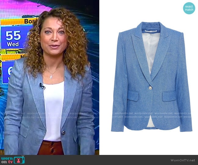 Cutaway Herringbone Dickey Jacket by Veronica Beard worn by Ginger Zee on Good Morning America