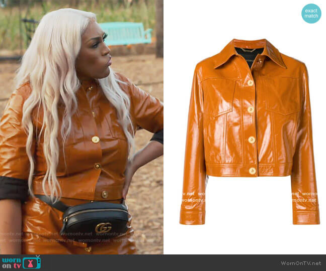 Patent Leather Jacket by Versace worn by Drew Sidora on The Real Housewives of Atlanta worn by Drew Sidora on The Real Housewives of Atlanta