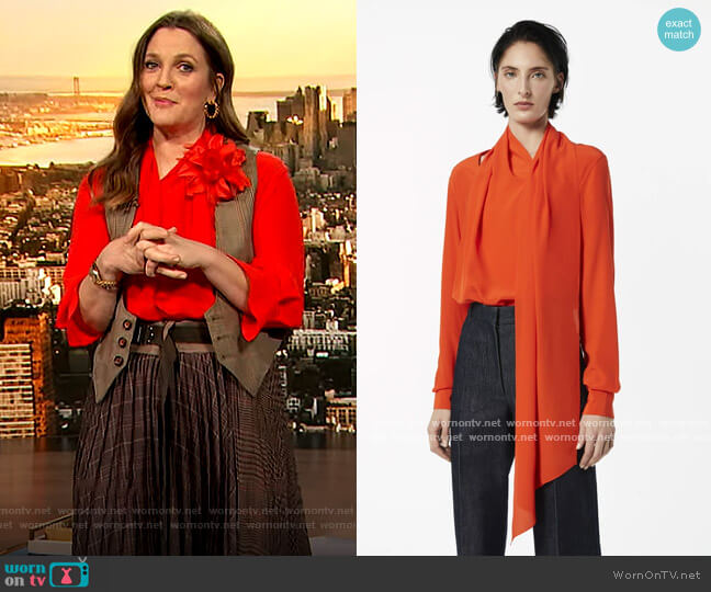 Scarf-Neck Blouse by Victoria Becham worn by Drew Barrymore on The Drew Barrymore Show