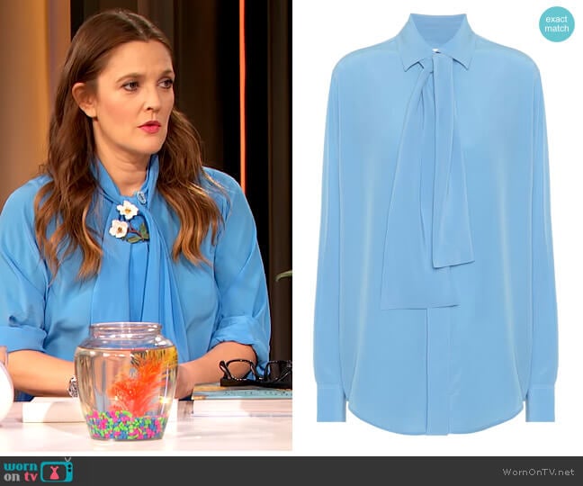 Silk-crepe tie-neck blouse by Victoria Beckham worn by Drew Barrymore on The Drew Barrymore Show