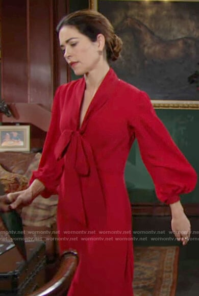 Victoria's red tie neck dress on The Young and the Restless