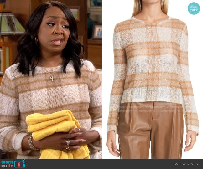 Vince Brushed Plaid Pullover worn by Tina Butler (Tichina Arnold) on The Neighborhood