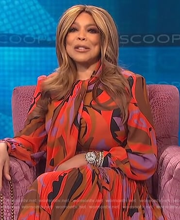 Wendy’s abstract print tie neck dress on The Wendy Williams Show