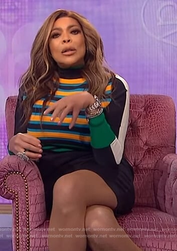 Wendy’s blue stripe knit dress on The Wendy Williams Show