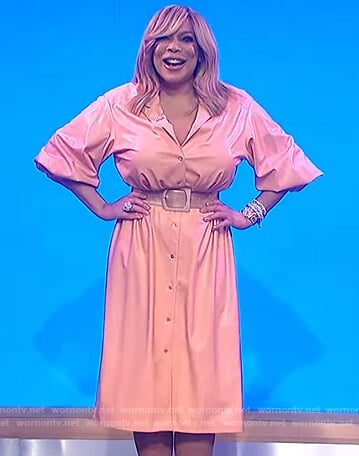 Wendy’s pink leather shirtdress on The Wendy Williams Show