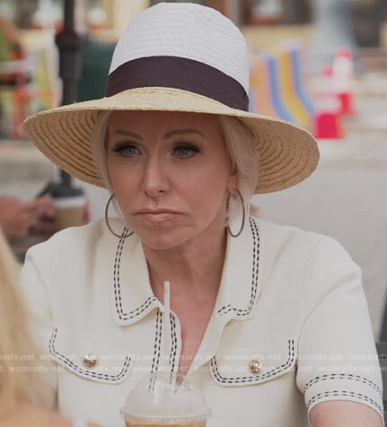 Margaret’s white contrast stitching polo on The Real Housewives of New Jersey