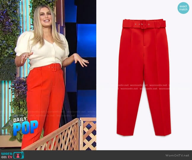 High-Waisted Belted Pants by Zara worn by Carissa Loethen Culiner on E! News