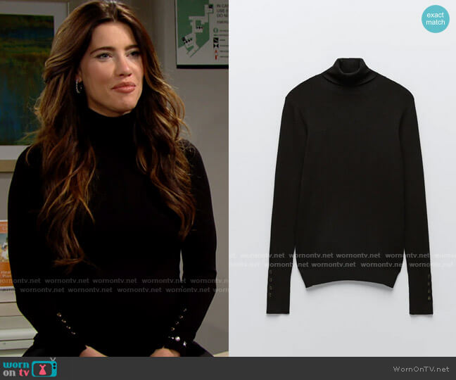 Zara High Collar Knit Sweater worn by Steffy Forrester (Jacqueline MacInnes Wood) on The Bold & the Beautiful