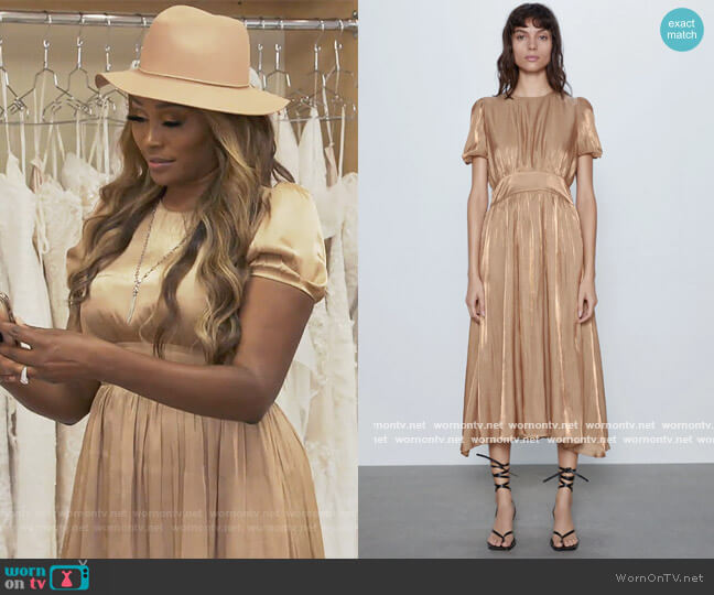 Midi Dress with Gigot Sleeves by Zara worn by Cynthia Bailey on The Real Housewives of Atlanta