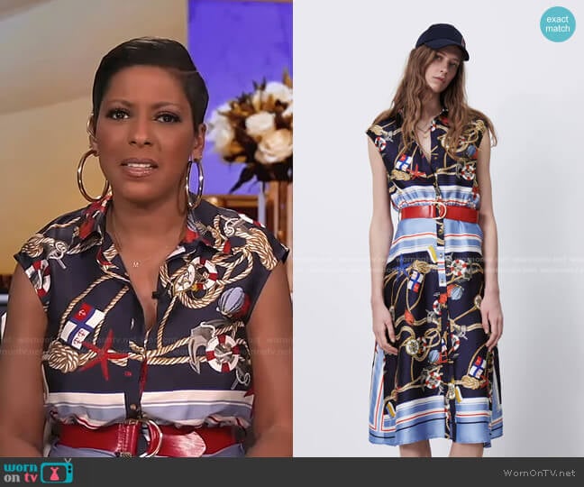 Printed Dress with Belt by Zara worn by Tamron Hall on Tamron Hall Show