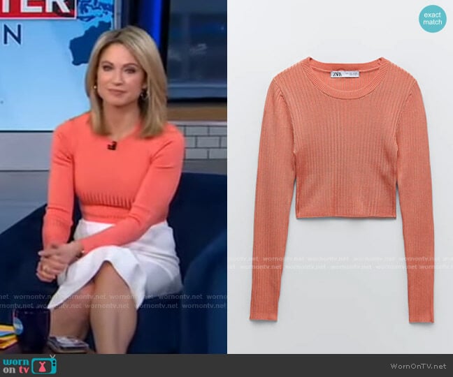 Ribbed Knit Top by Zara worn by Amy Robach on Good Morning America