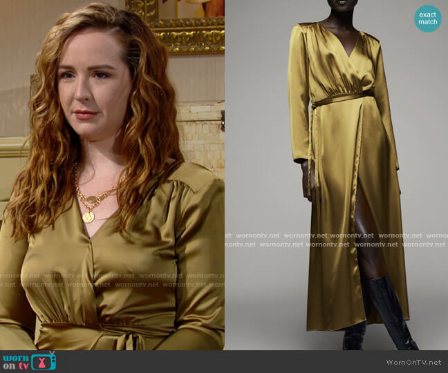 Zara Satin Effect Shoulder Pad Dress worn by Mariah Copeland (Camryn Grimes) on The Young and the Restless