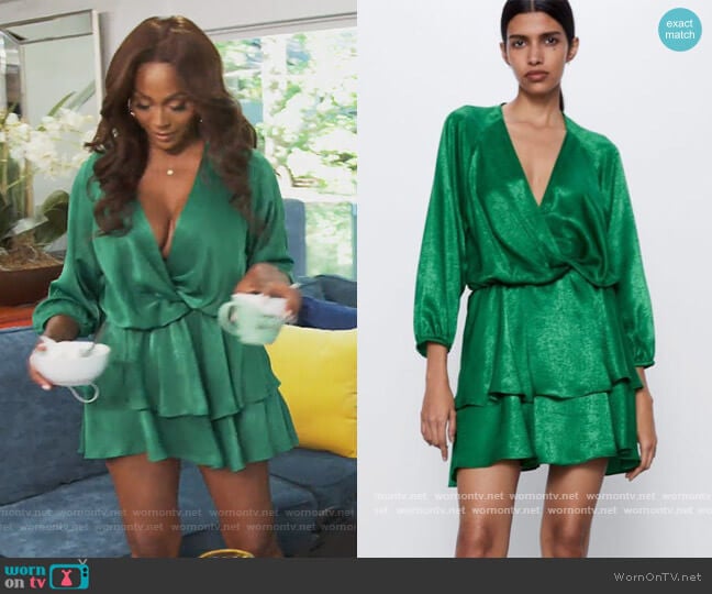 Satin Mini with Knot Dress by Zara worn by Cynthia Bailey on The Real Housewives of Atlanta