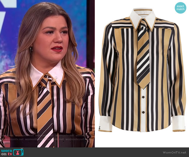 Botanica Twill Stripe Shirt by Zimmermann worn by Kelly Clarkson on The Kelly Clarkson Show