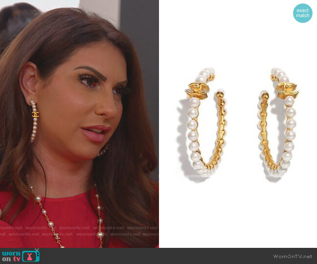 Pearl Hoop CC Earring Gold by Chanel worn by Jennifer Aydin  on The Real Housewives of New Jersey