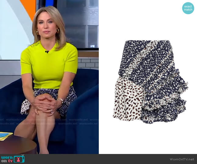 Ruffled Printed Silk-Georgette Mini Skirt by 3.1 Phillip Lim worn by Amy Robach on Good Morning America