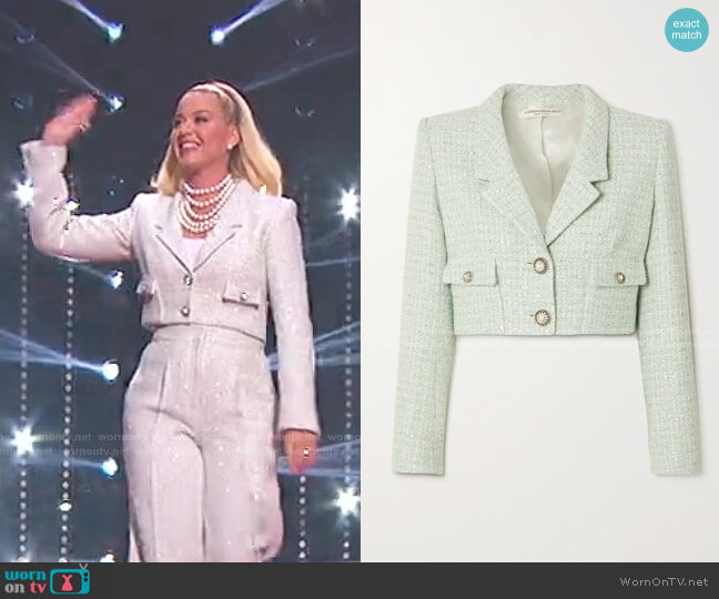 Cropped Embellished Sequined Tweed Jacket by Alessandra Rich worn by Katy Perry on American Idol