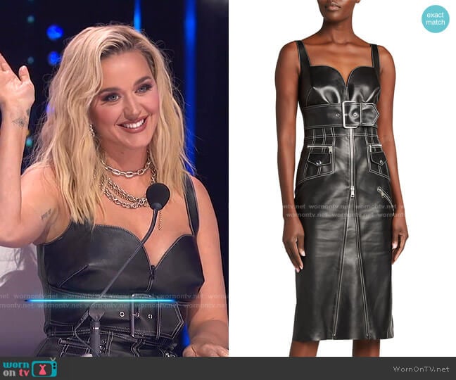 Exposed-Zip Belted Leather Dress by Alexander McQueen worn by Katy Perry on American Idol