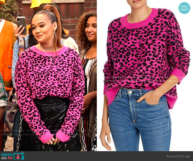 Leopard Jacquard Crewneck Sweater by Aqua worn by Jade (Talia Jackson) on Family Reunion