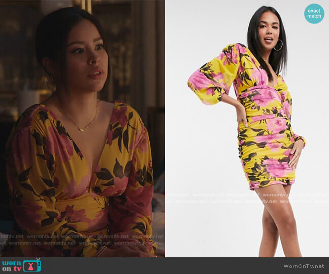 Ruched Mesh Plunge Mini Dress by ASOS worn by Mariana Foster (Cierra Ramirez) on Good Trouble