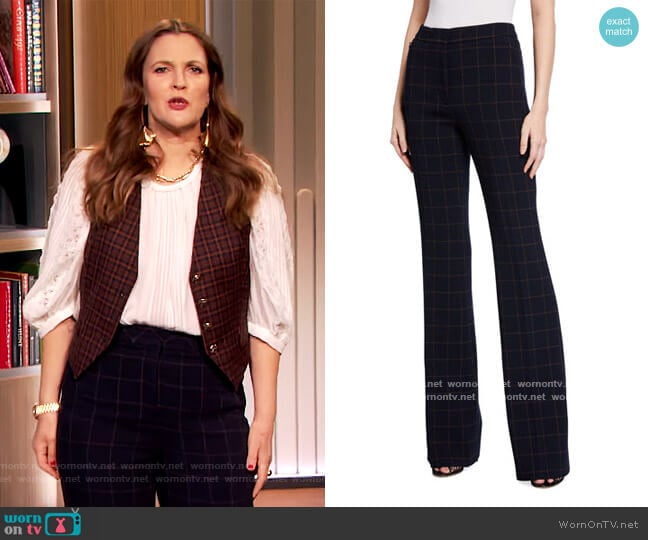 Farida Windowpane Pants by Akris worn by Drew Barrymore on The Drew Barrymore Show