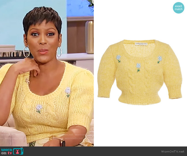 WornOnTV Tamron s yellow floral embroidered sweater on Tamron