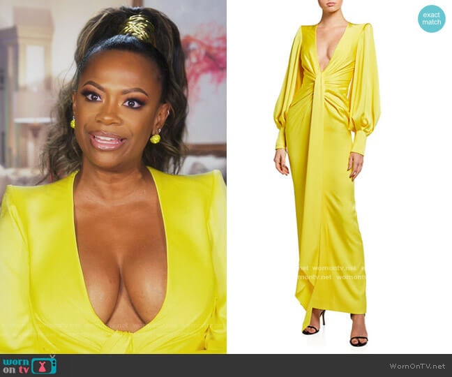 Dane Gathered Draped Column Gown by Alex Perry worn by Kandi Burruss on The Real Housewives of Atlanta