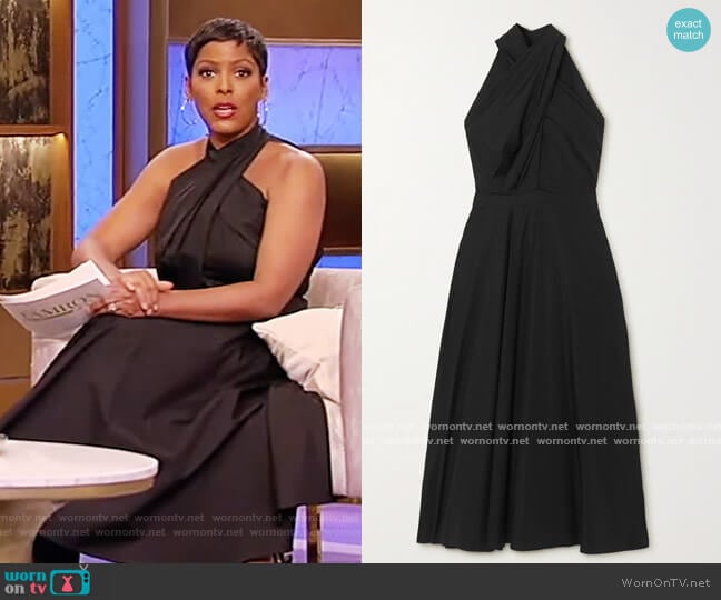 Pleated cotton-poplin halterneck maxi dress by Alexander McQueen worn by Tamron Hall on Tamron Hall Show