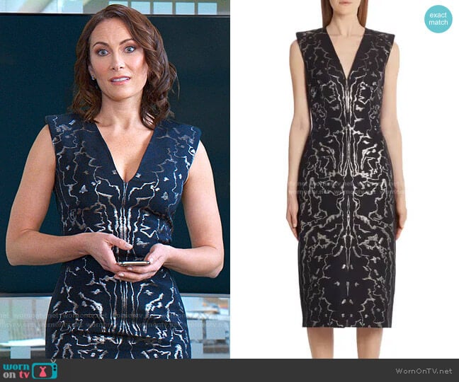 Sleeveless Jacquard Midi Sheath Dress by Alexander McQueen worn by Quinn (Laura Benanti) on Younger