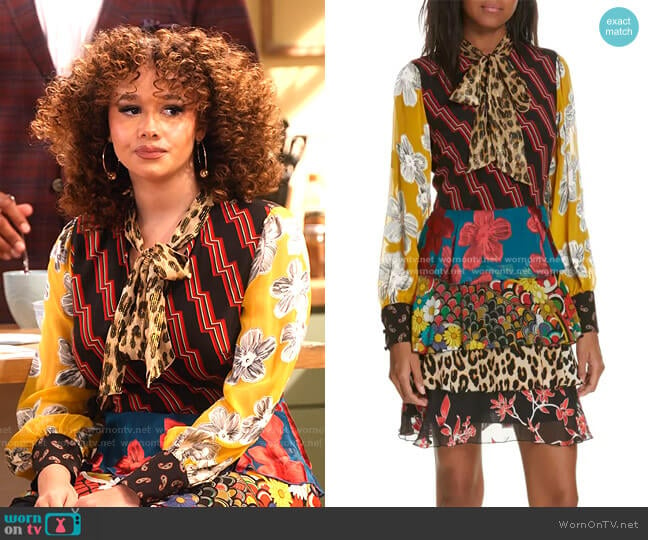 Dasha Ruffle Tiered Dress by Alice + Olivia worn by Jade (Talia Jackson) on Family Reunion