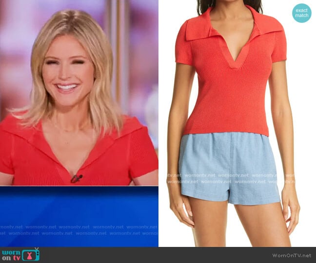 Daralee Ribbed Fitted Polo Sweater by Alice + Olivia worn by Sara Haines on The View