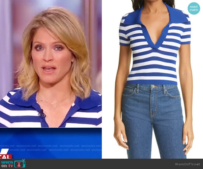 Daralee Fitted Short-Sleeve Polo Top by Alice + Olivia worn by Sara Haines on The View