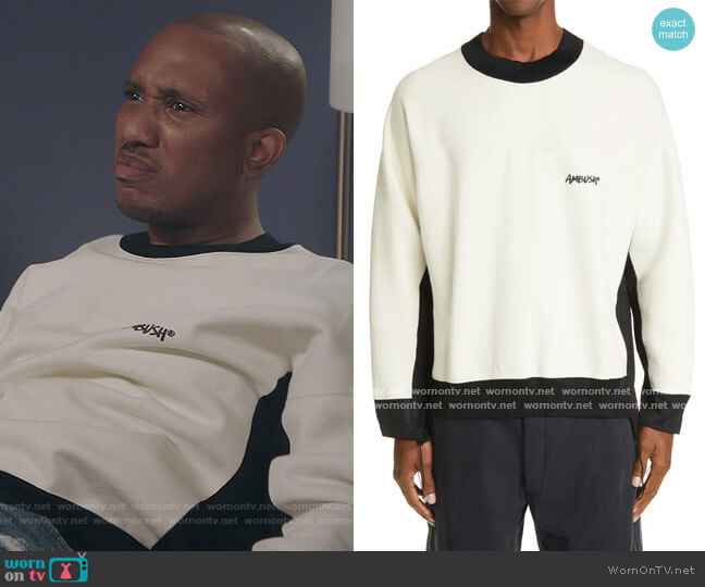 Mixed Media Sweatshirt by Ambush worn by Gary Williams (Chris Redd) on Kenan