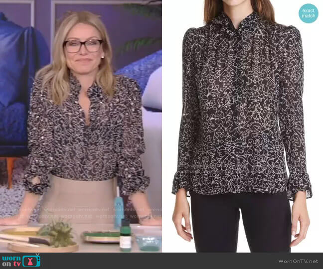 Amelia Metallic Print Blouse by Ba&Sh worn by Kelly Ripa on Live with Kelly and Mark