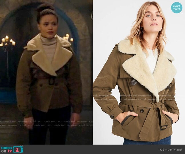 Banana Republic Heritage Sherpa-Collar Jacket worn by Maggie Vera (Sarah Jeffery) on Charmed