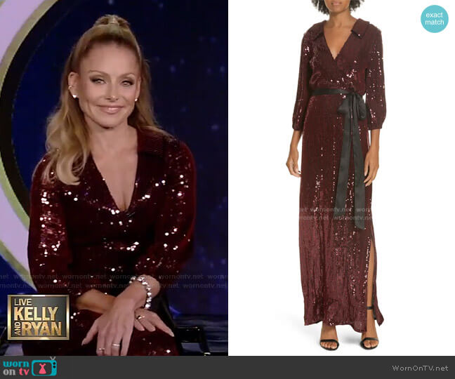 Bayley Sequin Maxi Shirtdress by Alice + Olivia worn by Kelly Ripa  on Live with Kelly & Ryan