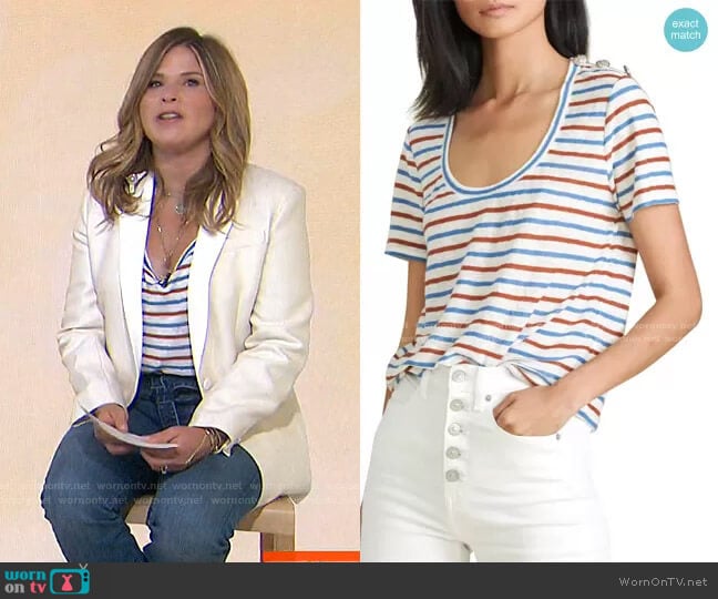 Benji Stripe Linen T-Shirt by Veronica Beard worn by Jenna Bush Hager on Today