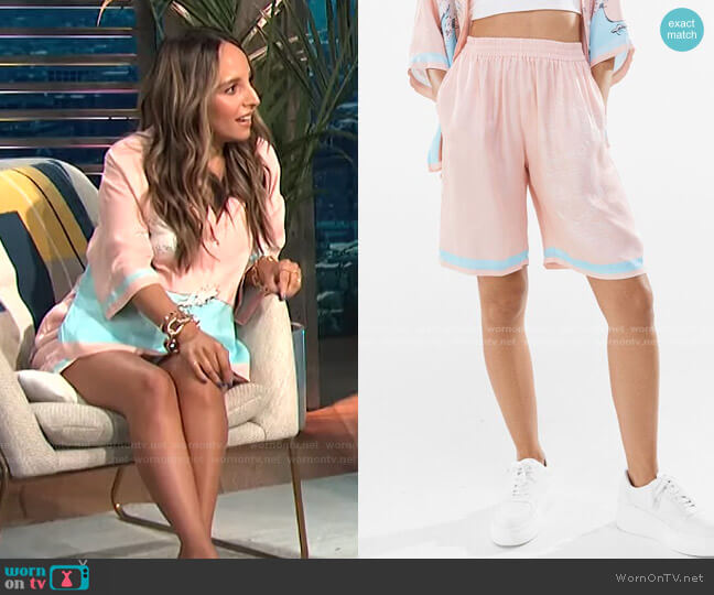 Printed Satin Shorts by Bershka worn by Lilliana Vazquez on E! News