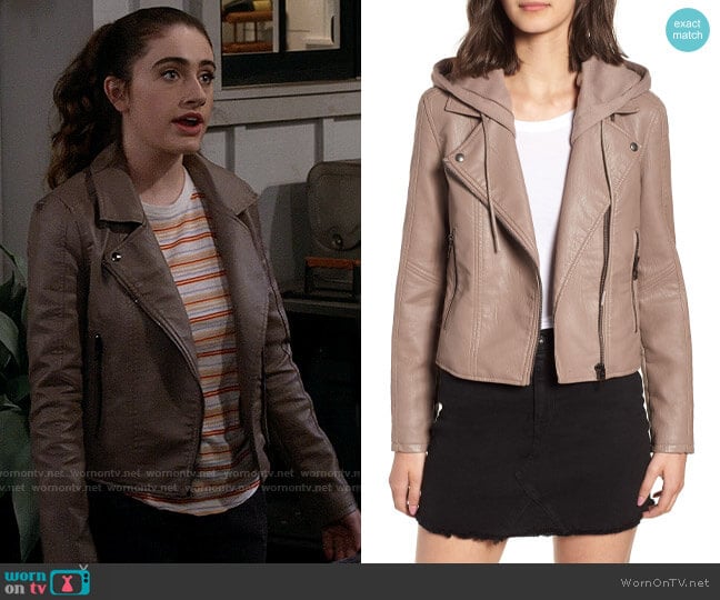 Blank NYC Meant to Be Moto Jacket worn by Jackie Raines (Rachel Sennott) on Call Your Mother