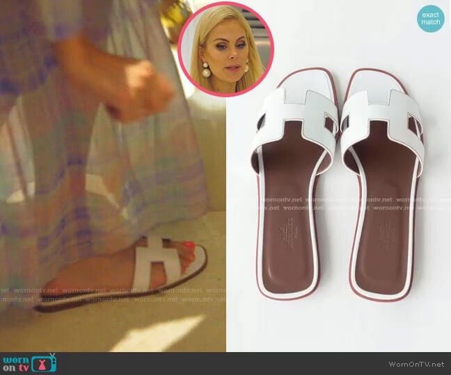 Box Calfskin Oran Sandals by Hermes worn by Kameron Westcott on The Real Housewives of Dallas