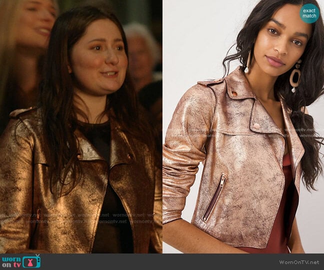 Brisa Metallic Faux Leather Moto Jacket by Anthropologie worn by Debbie Gallagher (Emma Kenney) on Shameless