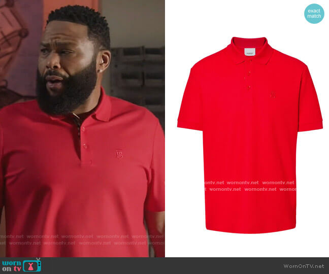 Monogram Motif Cotton Pique Polo Shirt by Burberry worn by Andre Johnson (Anthony Anderson) on Black-ish