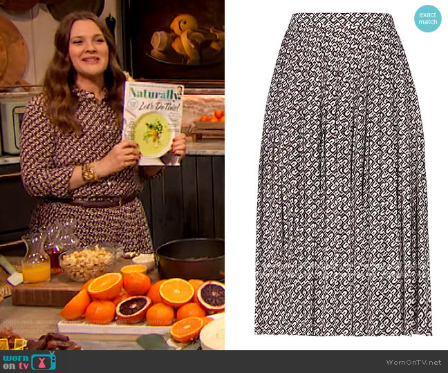 WornOnTV: Drew’s burgundy printed blouse and skirt on The Drew ...