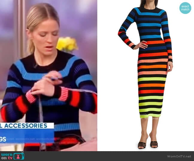 Rainbow Striped Ribbed Midi Dress by Christopher John Rogers worn by Sara Haines on The View