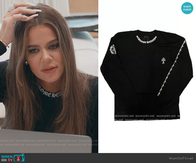 Collar Print Black Long Sleeve T-Shirt by Chrome Hearts worn by Khloe Kardashian on Keeping Up with the Kardashians