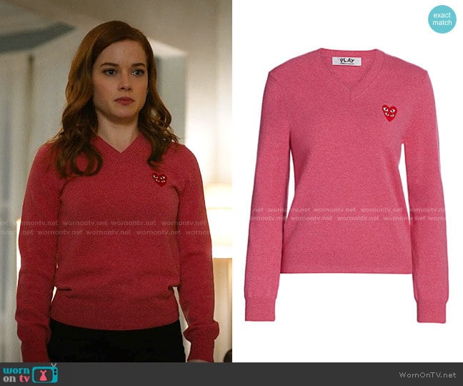 Double Heart V-Neck Pullover by Comme des Garcons Play worn by Zoey Clarke (Jane Levy) on Zoeys Extraordinary Playlist