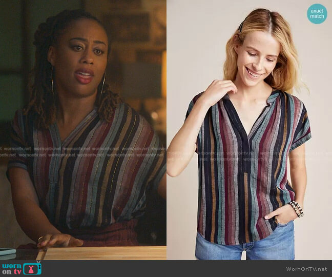 Corina Peasant Top by Velvet by Graham & Spencer worn by Malika Williams (Zuri Adele) on Good Trouble